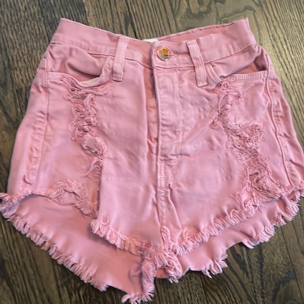 Jean shorts, pink, frayed cut off is near perfect condition, small
